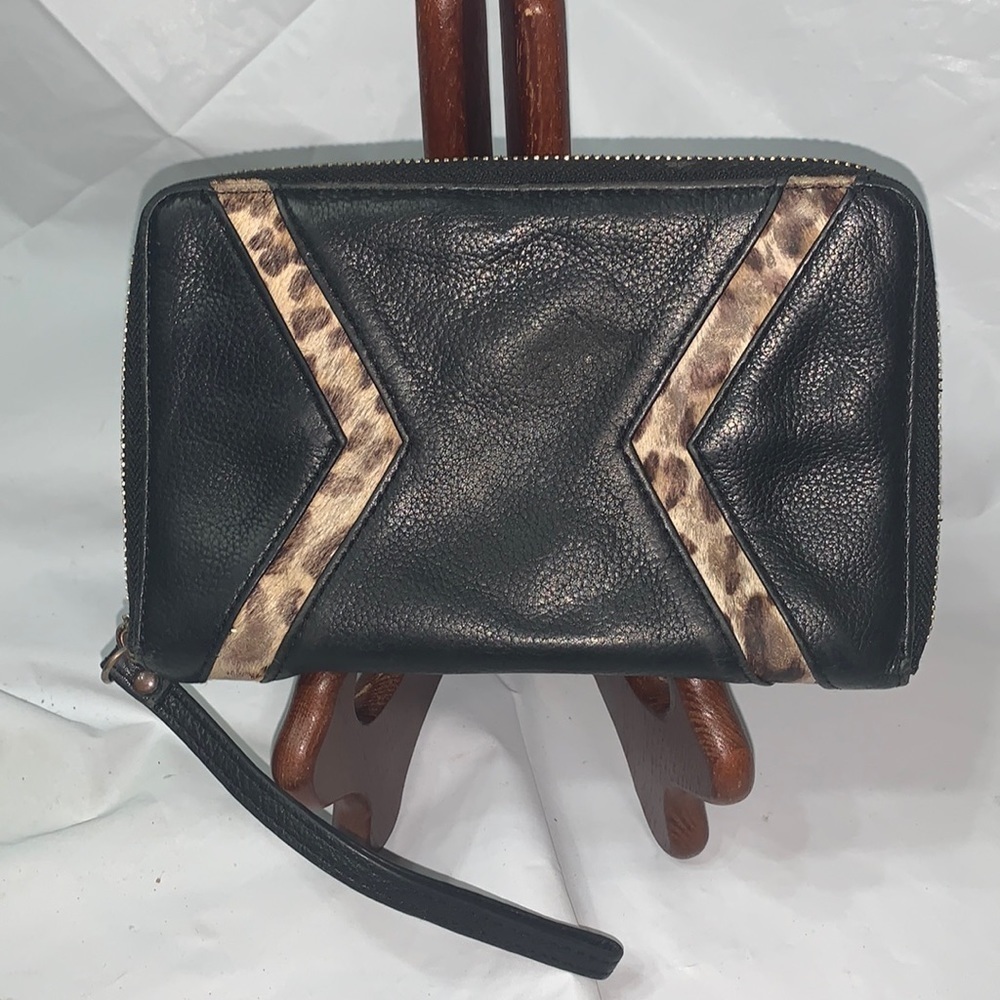 SILPADA Black Leather Wristlet with animal hair and print Chevrons